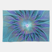 Blauwe Paarse bloem Abstracte fractale kunst Theedoek (Horizontaal)