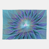 Blauwe Paarse bloem Abstracte fractale kunst Theedoek (Horizontaal)