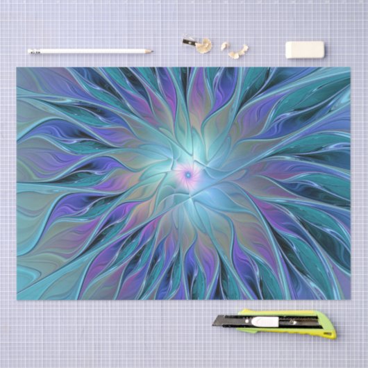 Blauwe Paarse bloem Abstracte fractale kunst Tissuepapier (Craft)