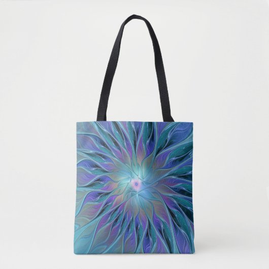 Blauwe Paarse bloem Abstracte fractale kunst Tote Bag (Voorkant)