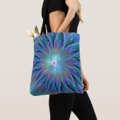 Blauwe Paarse bloem Abstracte fractale kunst Tote Bag (Dichtbij)