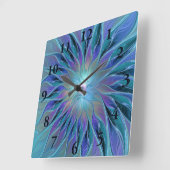 Blauwe Paarse bloem Abstracte fractale kunst Vierkante Klok (Hoek)