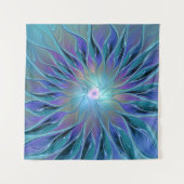 Blauwe Paarse bloem Abstracte fractale kunst Wandkleed (Voorkant (horizontaal))