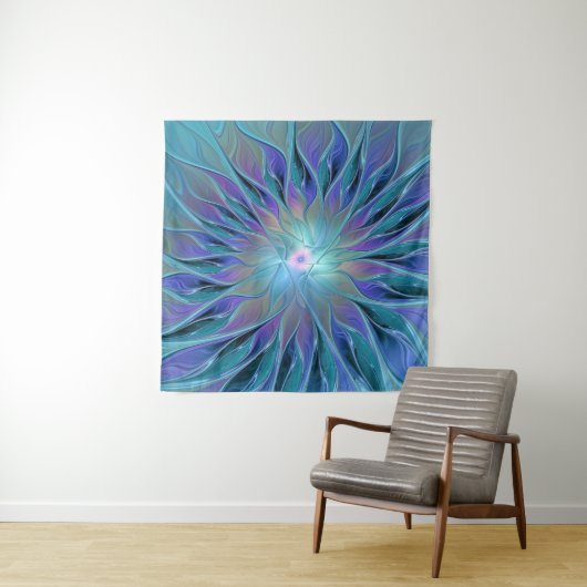 Blauwe Paarse bloem Abstracte fractale kunst Wandkleed (In Situ (horizontaal))