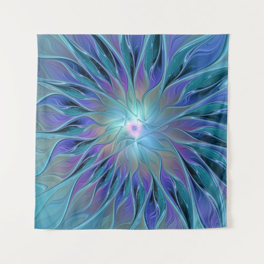 Blauwe Paarse bloem Abstracte fractale kunst Wandkleed (Voorkant)