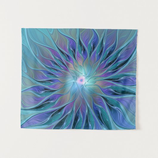 Blauwe Paarse bloem Abstracte fractale kunst Wandkleed (Voorkant (horizontaal))