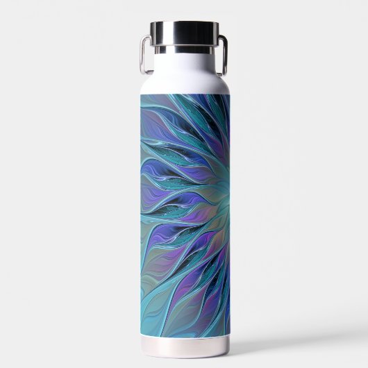 Blauwe Paarse bloem Abstracte fractale kunst Waterfles (Voorkant)