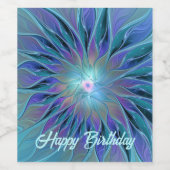 Blauwe Paarse bloem Abstracte fractale kunst Wijn Etiket (Enkel label)