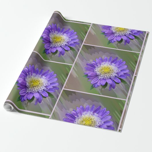 blauwe paarse bloem cadeaupapier (Uitgerold)