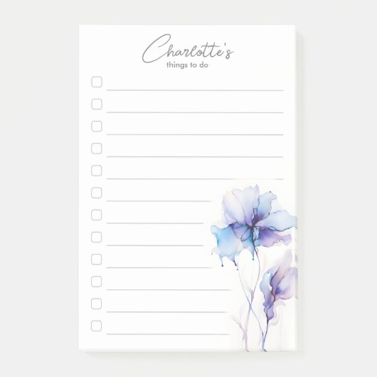 Blauwe Paarse bloem gepersonaliseerde to-do lijst Post-it® Notes (Voorkant)