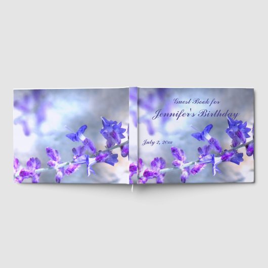 Blauwe paarse bloemen Birthday Party Guest Book Gastenboek (Volledig)