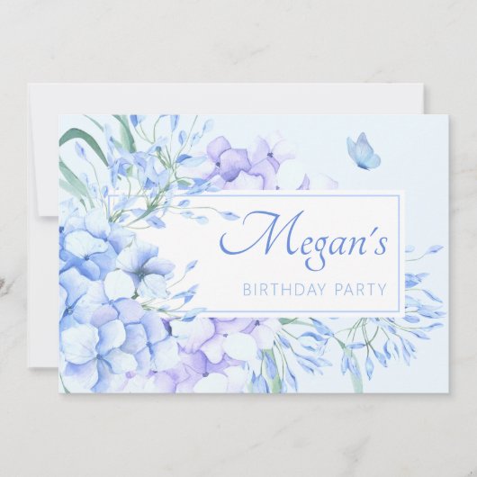 Blauwe paarse bloemen elegante verjaardag kaart (Voorkant)