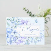 Blauwe paarse bloemen elegante verjaardag kaart (Staand voorkant)