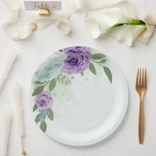 blauwe paarse bloemen groen blad botanisch papieren bordje