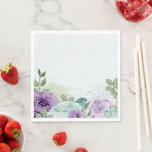 blauwe paarse bloemen groen blad botanisch servet