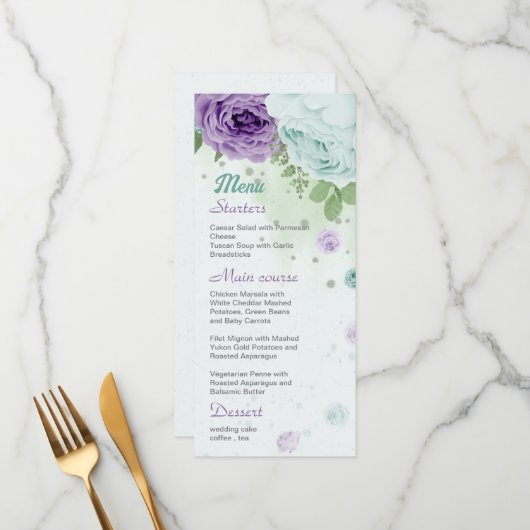 blauwe paarse bloemen groen botanisch menu (Voorkant / Achterkant in situ)