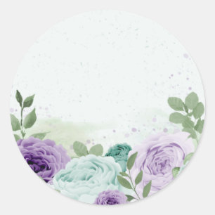blauwe paarse bloemen groen botanisch ronde sticker