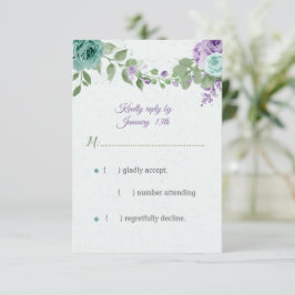 blauwe paarse bloemen groen botanisch RSVP kaartje