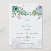 blauwe paarse bloemen groen botanisch save the date (Voorkant)