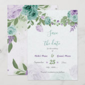 blauwe paarse bloemen groen botanisch save the date (Voorkant / Achterkant)