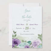 blauwe paarse bloemen groen botanisch save the date (Voorkant)