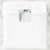 blauwe paarse bloemen groen botanisch vierkante sticker (Tas)