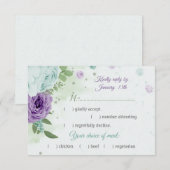 blauwe paarse bloemen groen - botanische maaltijdk RSVP kaartje (Voorkant / Achterkant)