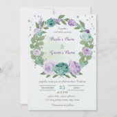 blauwe paarse bloemen groenblauw met bruine bruilo kaart (Voorkant)