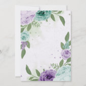 blauwe paarse bloemen groenblauw met bruine bruilo kaart (Achterkant)