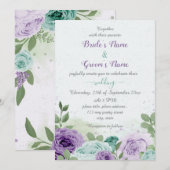 blauwe paarse bloemen groene bladeren bruiloft kaart (Voorkant / Achterkant)