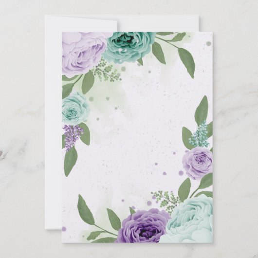 blauwe paarse bloemen groene bladeren verjaardag kaart (Achterkant)