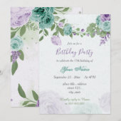 blauwe paarse bloemen groene bladeren verjaardag kaart (Voorkant / Achterkant)