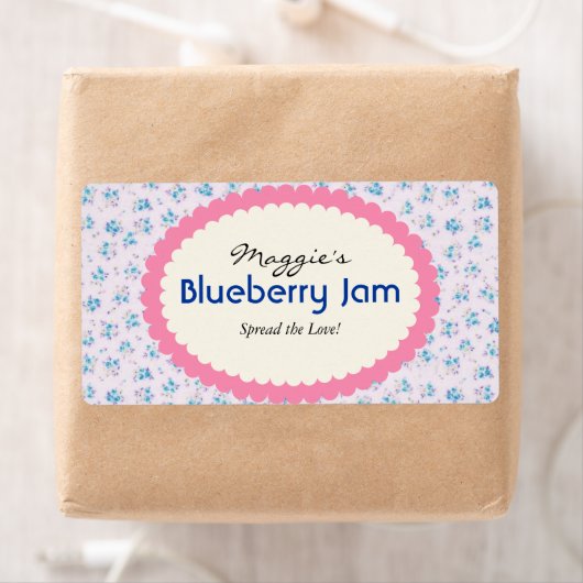 Blauwe Paarse Bloemen Jam Jar Labels, Aangepast Etiket (Insitu)