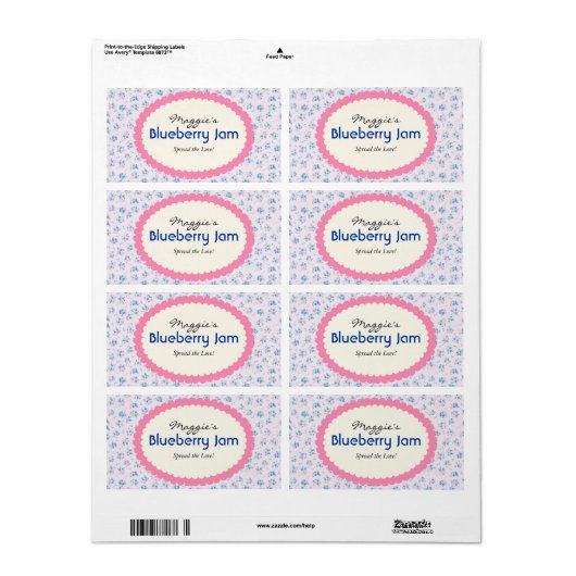 Blauwe Paarse Bloemen Jam Jar Labels, Aangepast Etiket (Full Sheet)