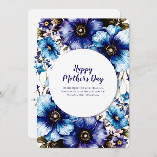 Blauwe Paarse Bloemen Moederdag Custom Photo Card Kaart (Voorkant / Achterkant)