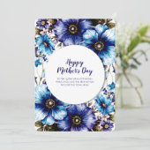 Blauwe Paarse Bloemen Moederdag Custom Photo Card Kaart (Staand voorkant)