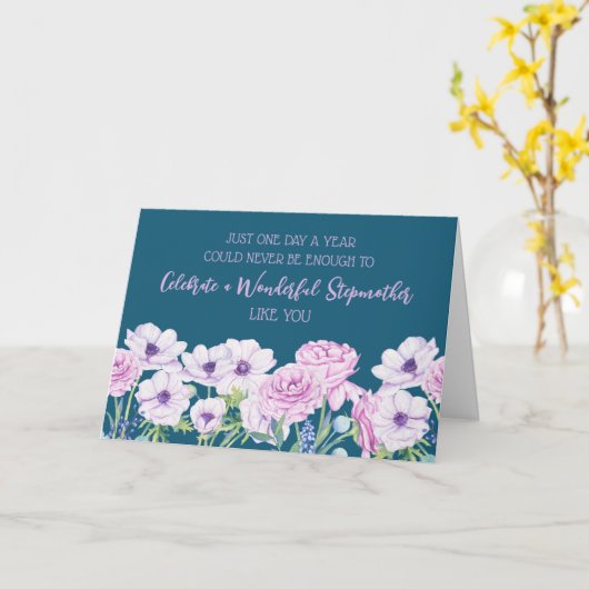 Blauwe paarse bloemen stiefmoeder verjaardag kaart (Gele Bloem)