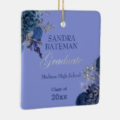 Blauwe paarse bloemen | Zilver Afstuderen Keepomwi Keramisch Ornament (Rechts)