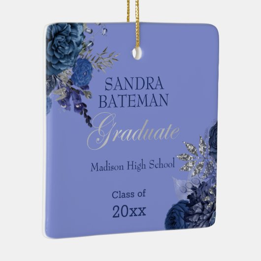 Blauwe paarse bloemen | Zilver Afstuderen Keepomwi Keramisch Ornament (Rechts)