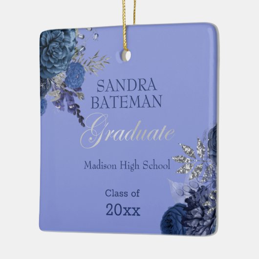 Blauwe paarse bloemen | Zilver Afstuderen Keepomwi Keramisch Ornament (Links)