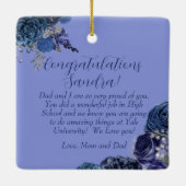 Blauwe paarse bloemen | Zilver Afstuderen Keepomwi Keramisch Ornament (Achterkant)