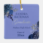 Blauwe paarse bloemen | Zilver Afstuderen Keepomwi Keramisch Ornament (Voorkant)