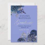 Blauwe paarse bloemen | Zilver Graduation Party Aankondiging (Voorkant)