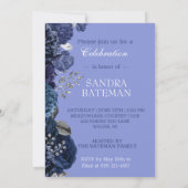 Blauwe paarse bloemen | Zilver Graduation Party Aankondiging (Achterkant)