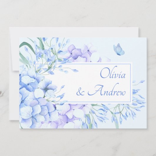 Blauwe paarse bloemenbloei elegante bruiloft kaart (Voorkant)