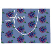 Blauwe Paarse bloemtekening Custom Gift Bag Large Cadeautasje (Voorkant)