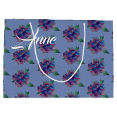 Blauwe Paarse bloemtekening Custom Gift Bag Large Cadeautasje (Achterkant)