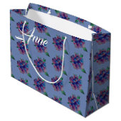 Blauwe Paarse bloemtekening Custom Gift Bag Large Cadeautasje (Achterkant Gekanteld)