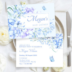 Blauwe paarse bloesem elegant baby shower kaart