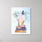 Blauwe Paarse Boeken en Bloemen Canvas Wall Art (Voorkant)